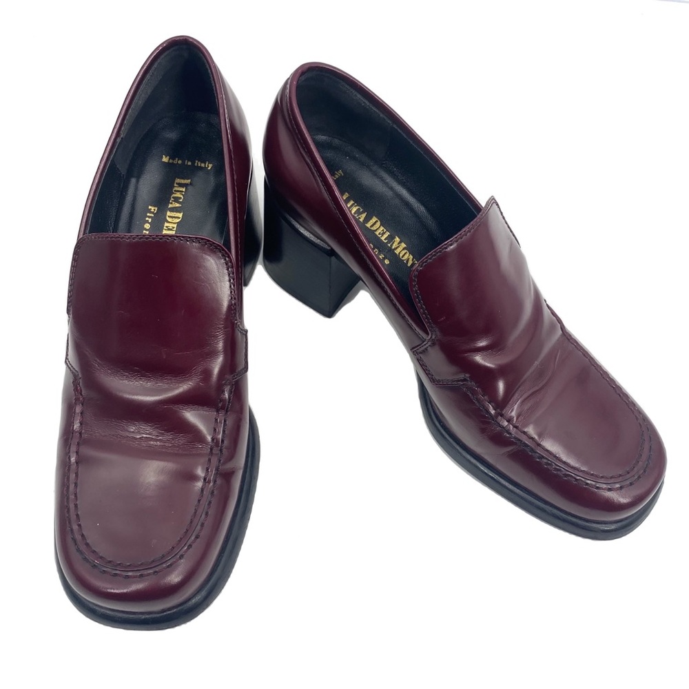 Vintage 90s Leather Italian Loafer Block Heel  35